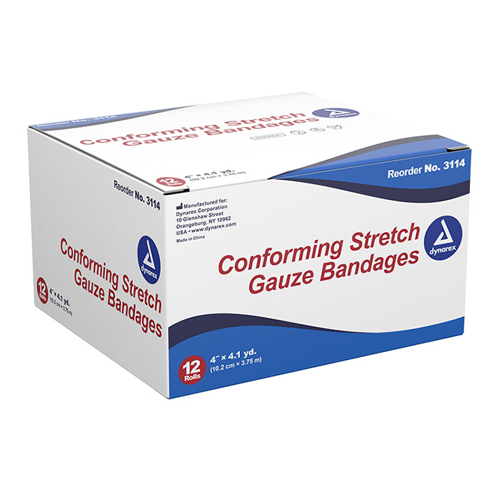 DYNAREX 4" ROLLED GAUZE BANDAGES (12/BOX)