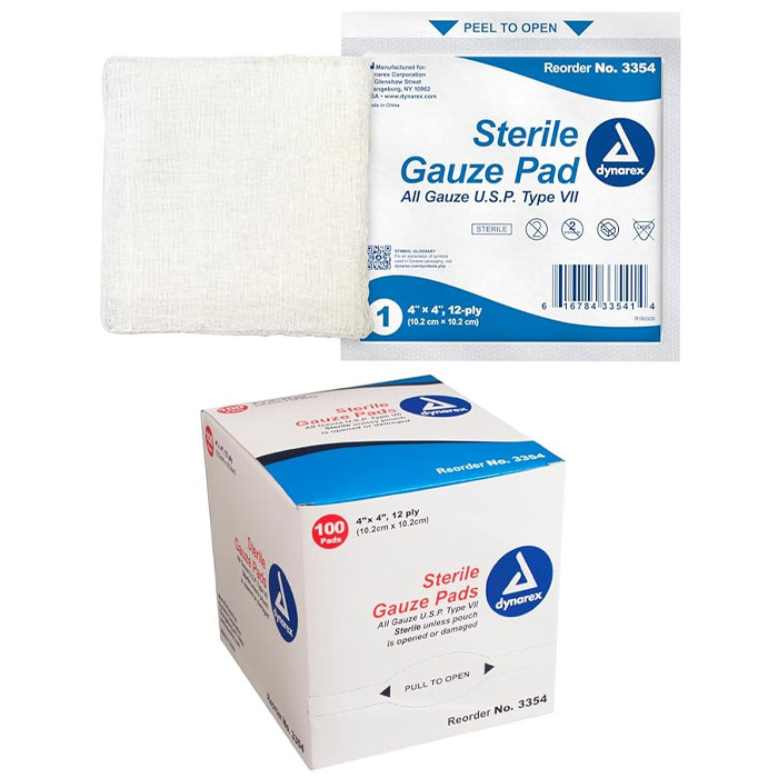 DYNAREX 4"X4" GAUZE PADS (100/BOX)